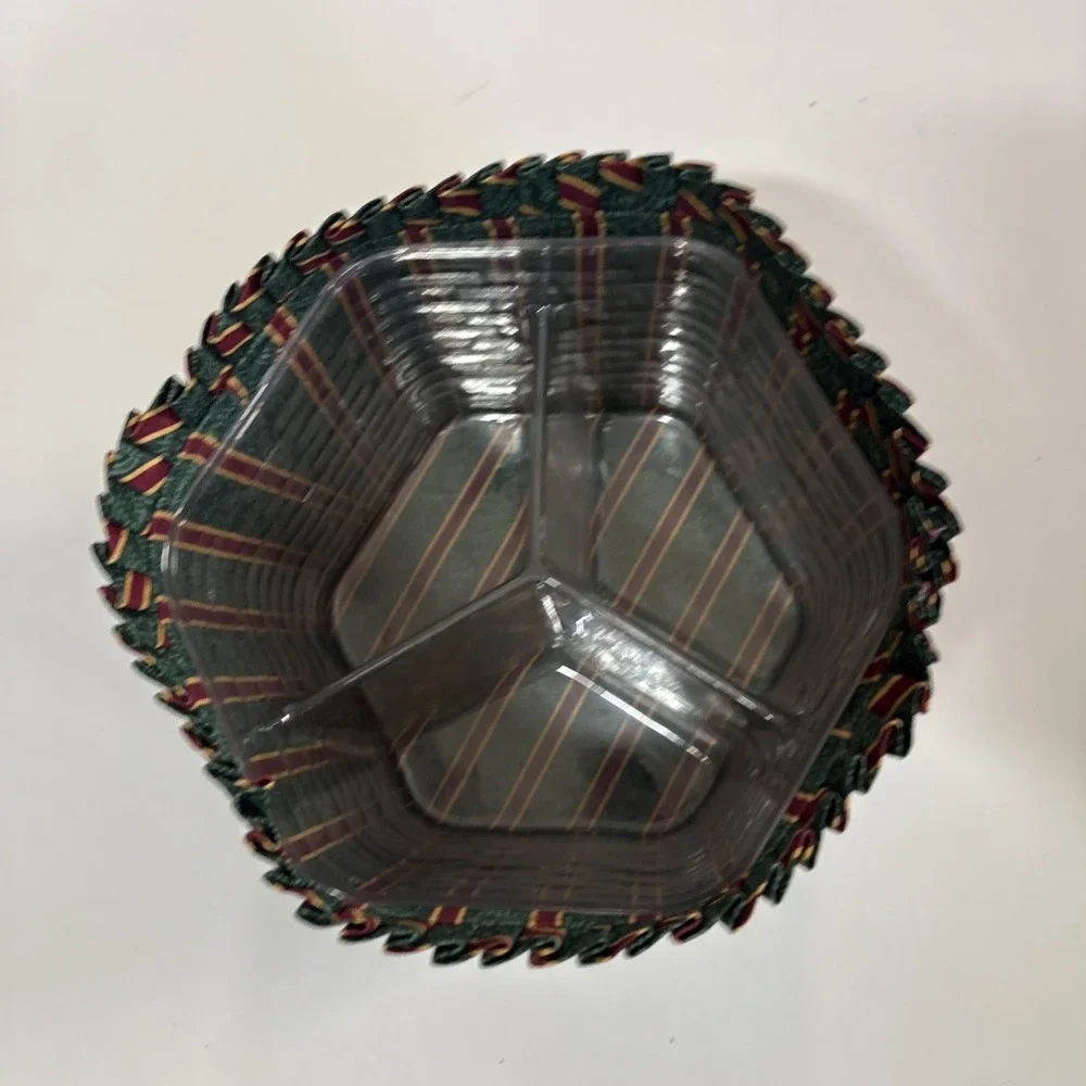 Longaberger darning basket liner. Emerald green red stripe PLUS 2 Liners 6.5x9